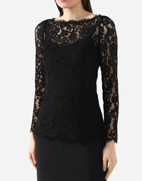 Dolce & Gabbana Long-Sleeved Embroidered Lace Blouse