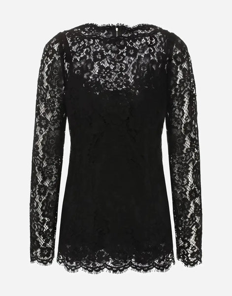 Dolce & Gabbana Langärmelige Bluse aus bestickter Spitze