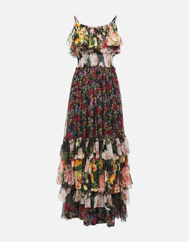 Dolce & Gabbana Bloemenprint Chiffon Gelaagde Jurk