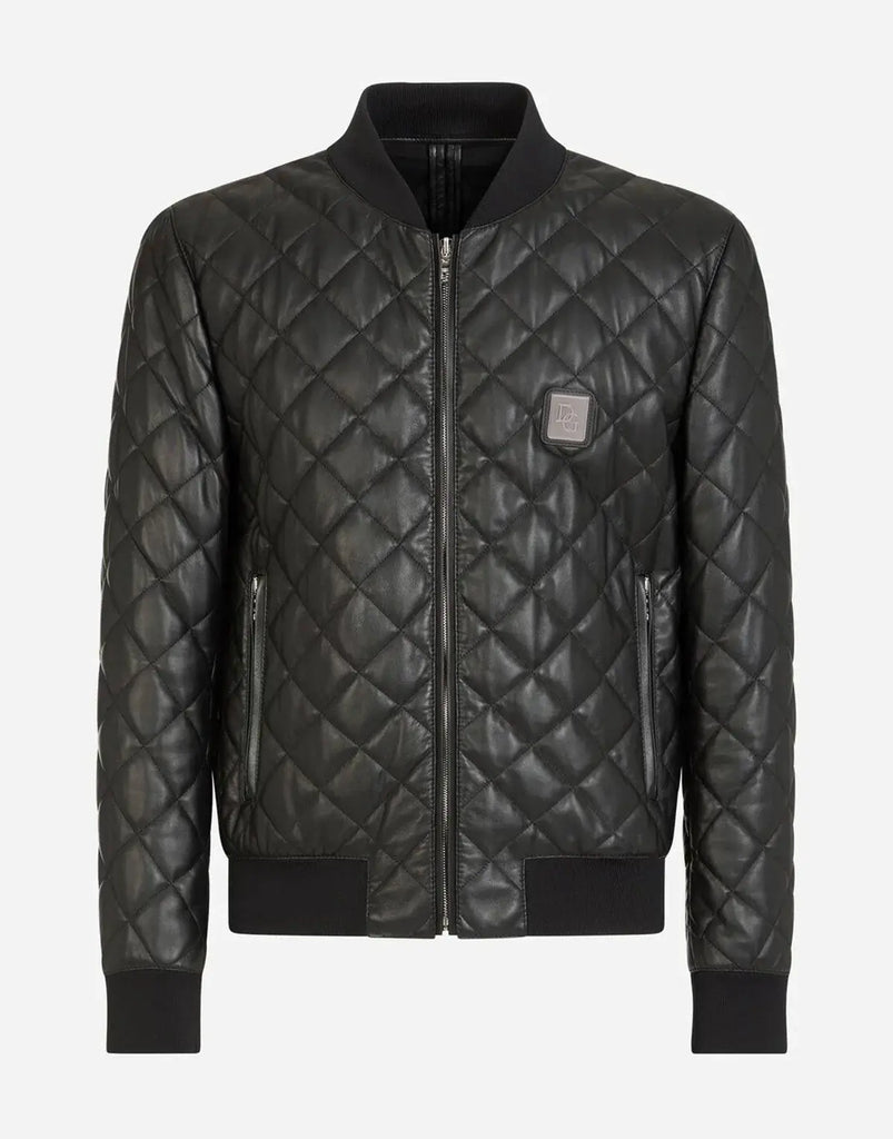 Quilted Leather Jacket With Branded Plate