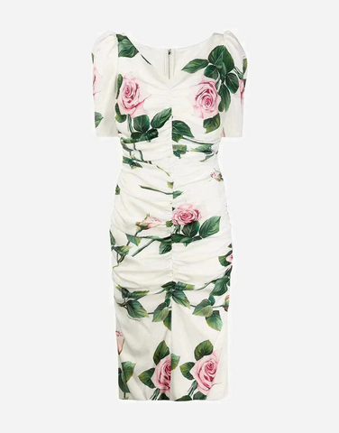 Rose Print Ruched Dress