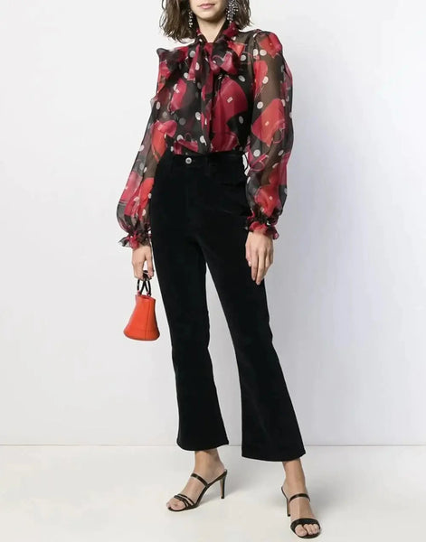 Dolce & Gabbana Pussy-Bow Gathered Silk-Chiffon Blouse