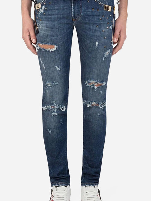 Dolce & Gabbana Distressed Logo Skinny Jeans | Sendegaro