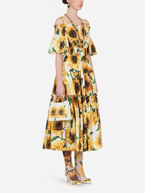 Dolce & Gabbana Long Sunflower-Print Poplin Dress | Sendegaro