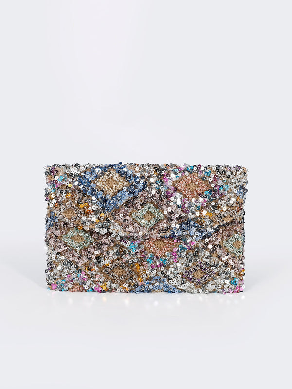 Random Pattern Envelope Bag Sequin Decor Colorblock