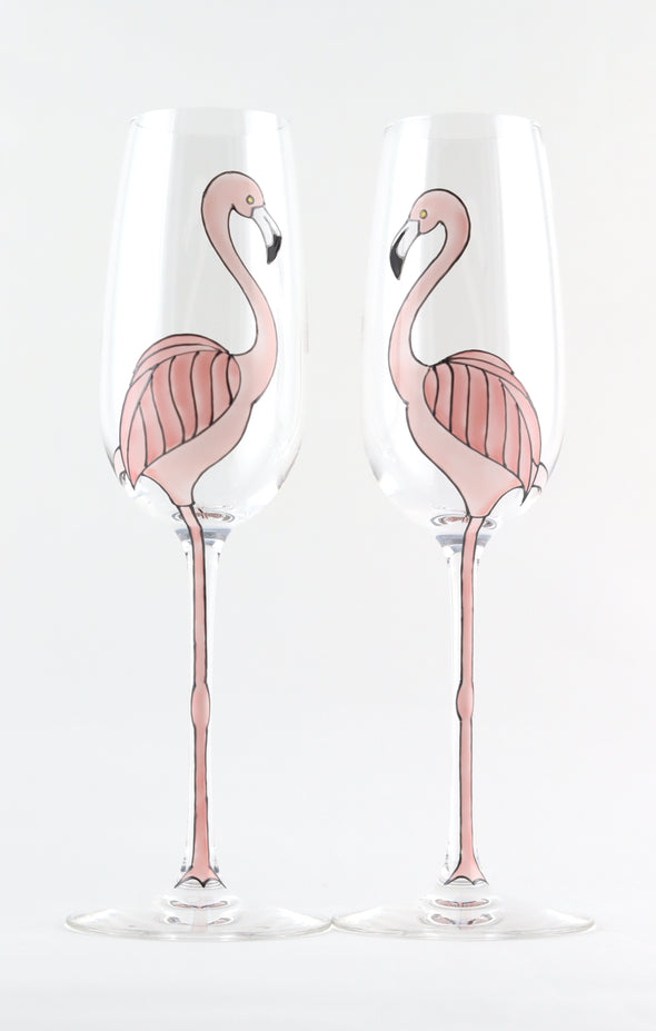 Flamingo Champagne Flutes – Toasted Glass
