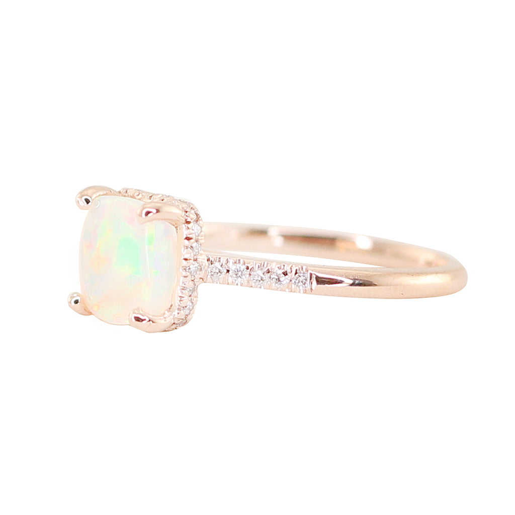 14kt gold and diamond solitaire cushion opal eternity ring– Luna Skye