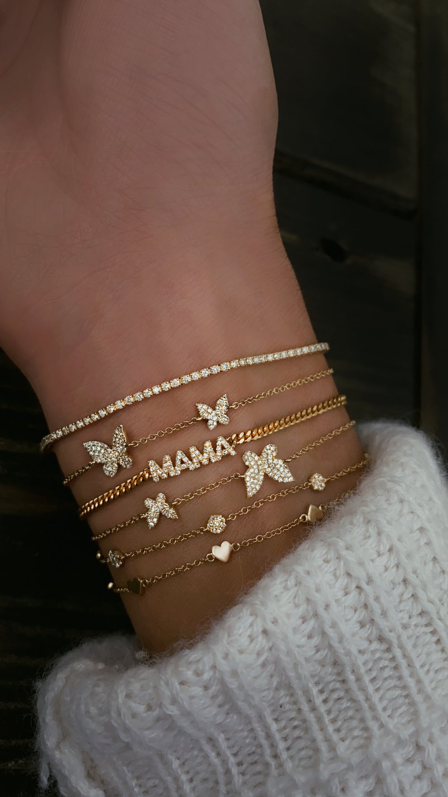 14kt gold and diamond mama and baby butterfly bracelet