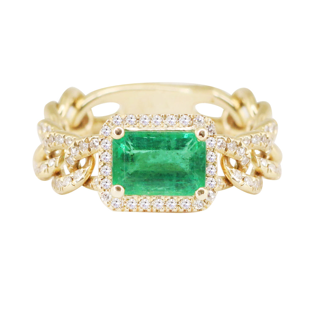 14kt gold and diamond emerald chain ring Luna Skye