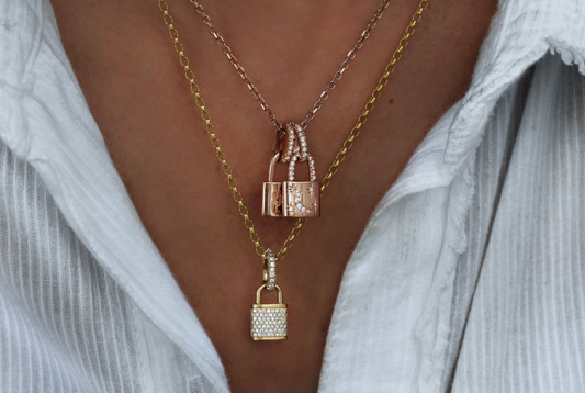 Initial Lock Necklace with Diamonds