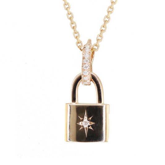 North Star Padlock Necklace - 14k Yellow Gold