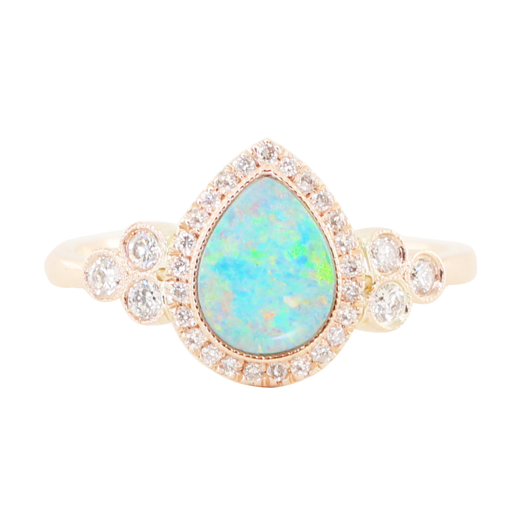14kt gold and diamond teardrop opal bezel ring– Luna Skye
