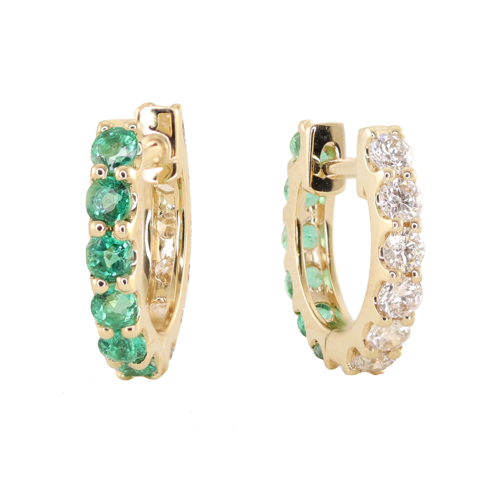 14kt gold double sided diamond emerald hoop– Luna Skye