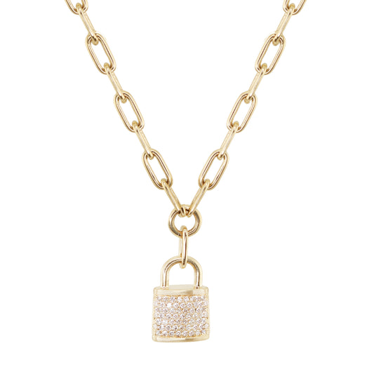 Luca Lock Necklace- 14kt Lock Necklace- Lucky Star Jewels