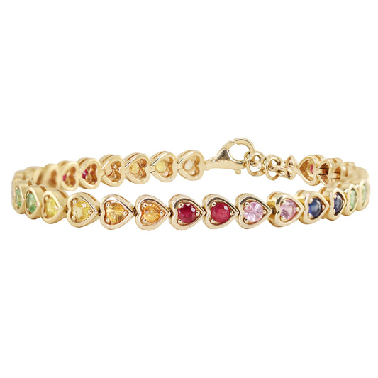 Pavé Rainbow Sapphire Cuban Link Chain Bracelet