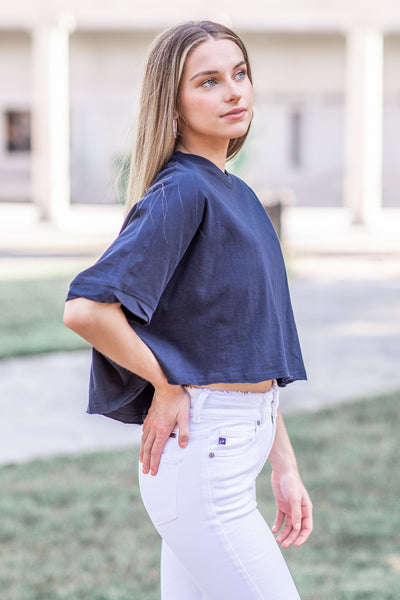 Haley Cropped Shirt Navy