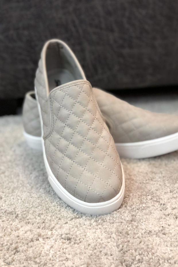 gray quilted slip on sneakers