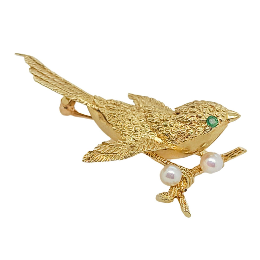 Vintage Gold Tone Metal Hummingbird Brooch, Small Rhinestones