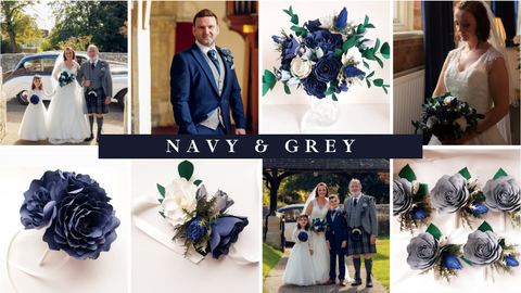 Navy paper wedding flowers by Papercut Posies, Glasgow, Scotland