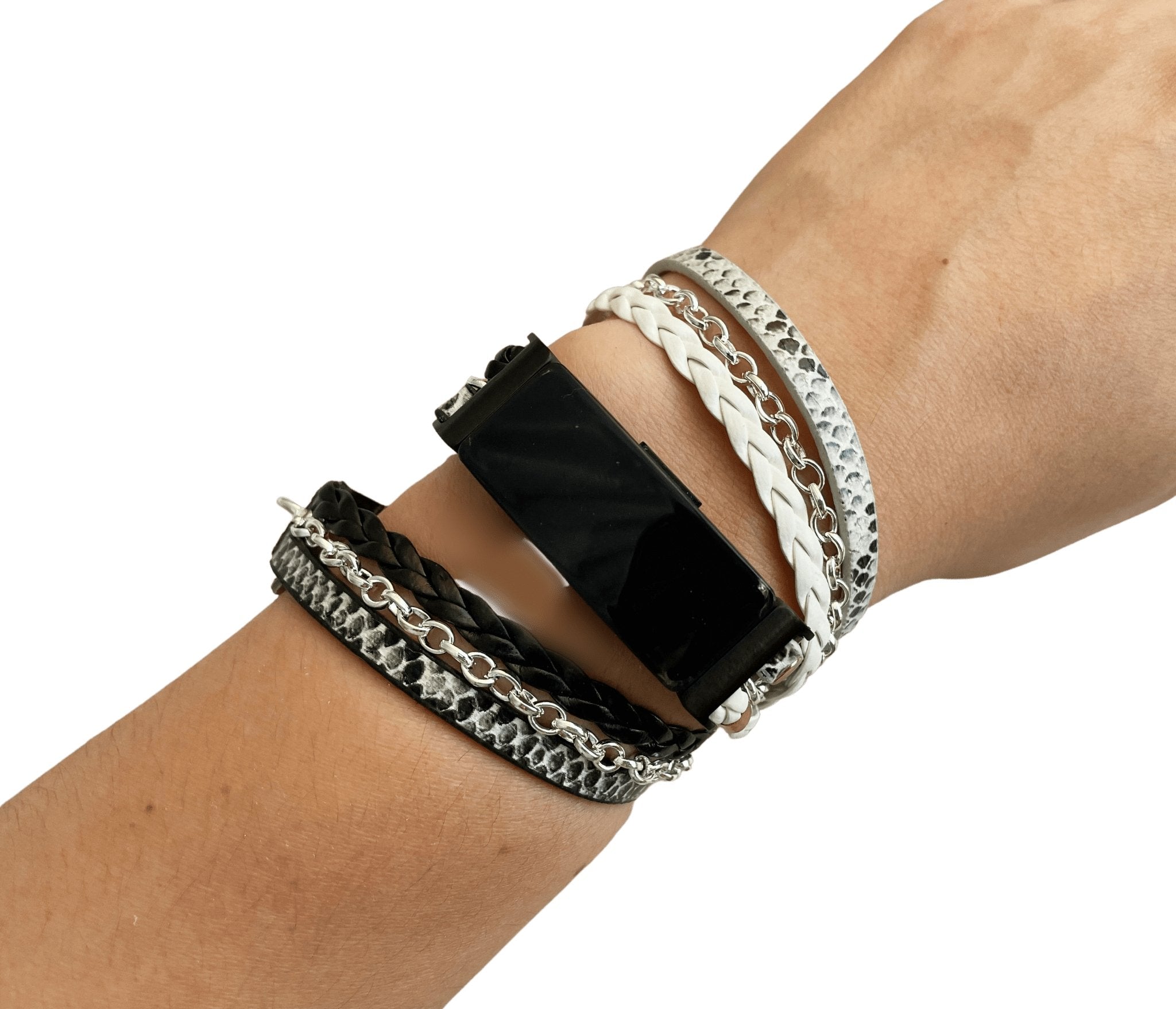 Boho Chic White Snakeskin LeatherWatch Band with Silver Chain for