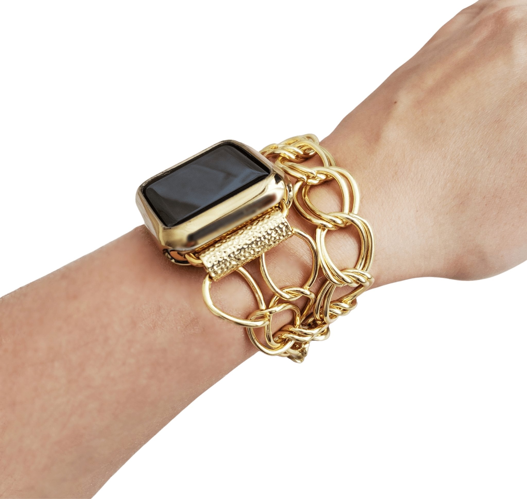 Posh Checker Leather Wrap Bracelet Gold Chain Band