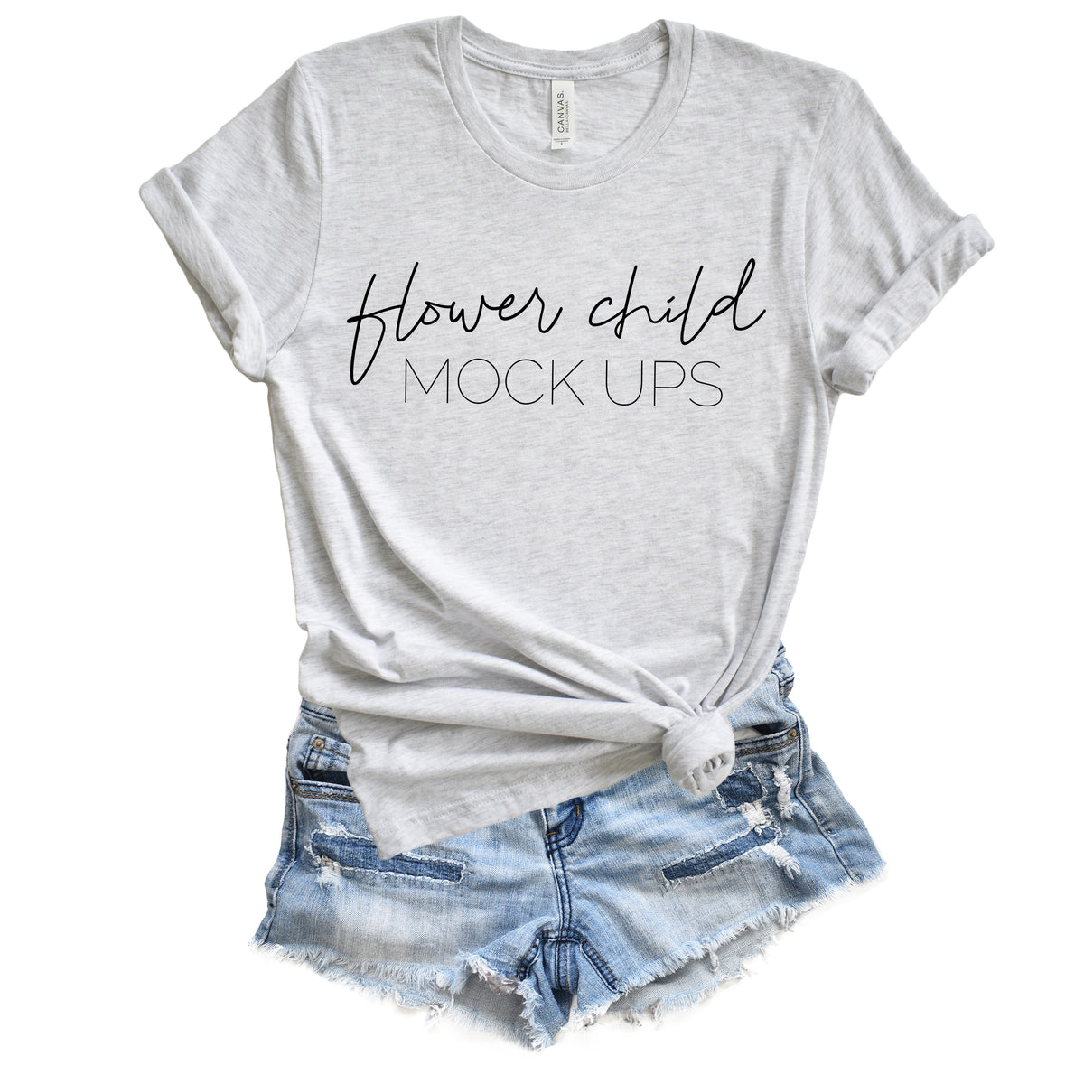 Download Bella Canvas 3001 Ash Gray Mockup Spring Summer - Flower Child Mock-ups