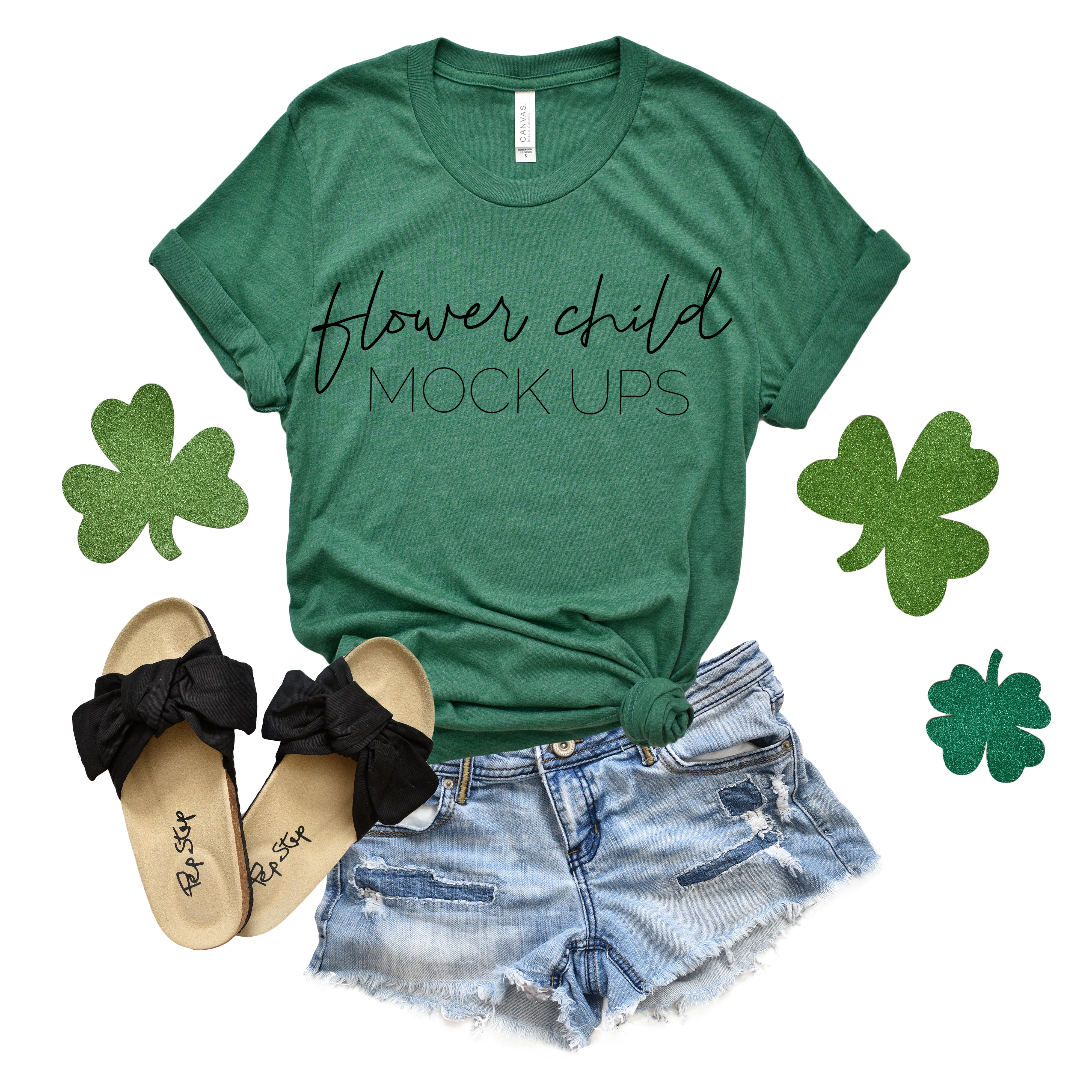 Download Bella Canvas 3001 Heather Grass Green St Patty S Day Mockup Flower Child Mock Ups