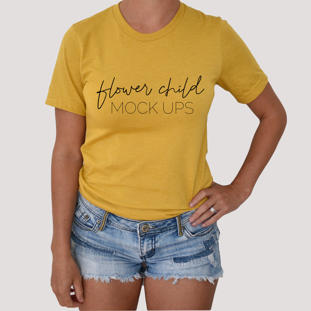 Download Model Mockup Bella Canvas 3001 Heather Mustard - Flower ...