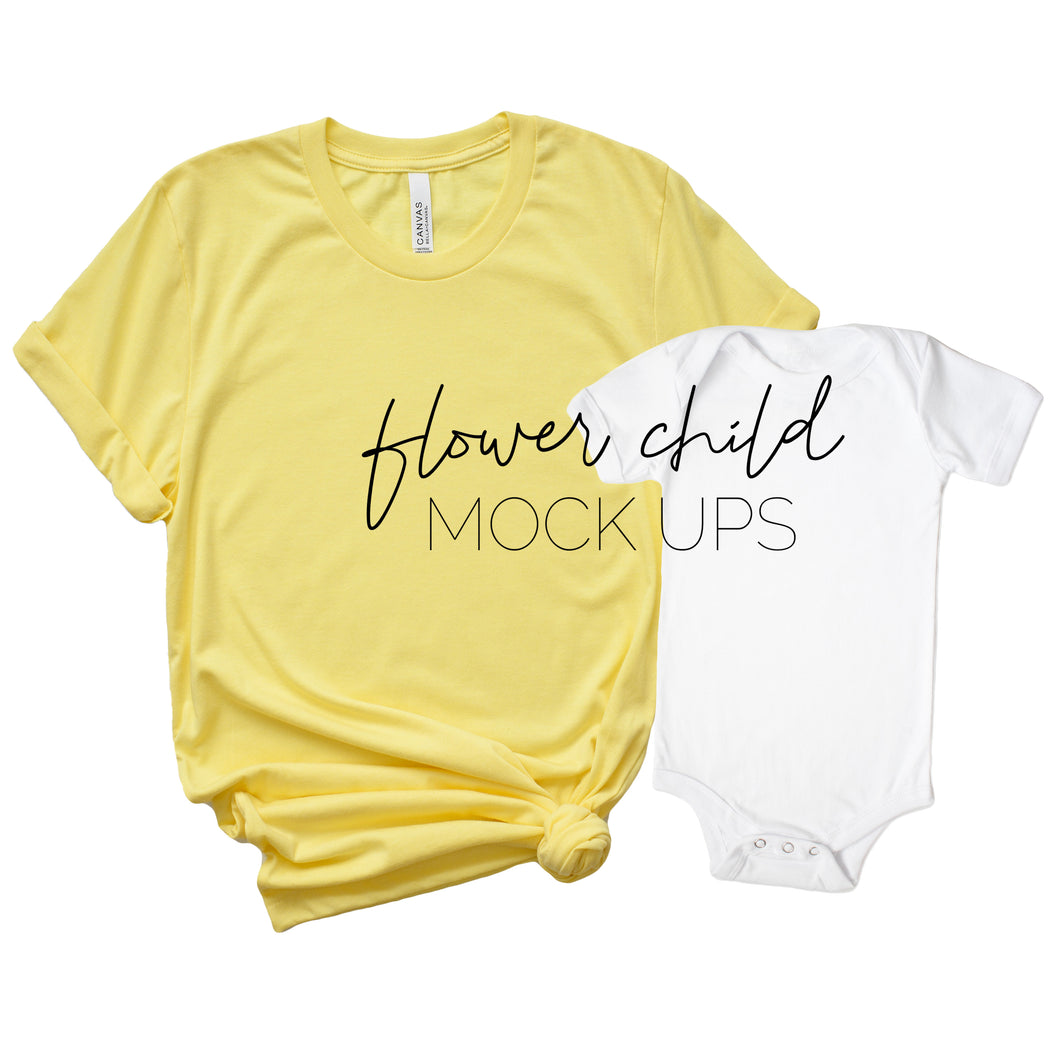 Download Bella Canvas Mommy And Me Heather Yellow Mockup Flower Child Mock Ups