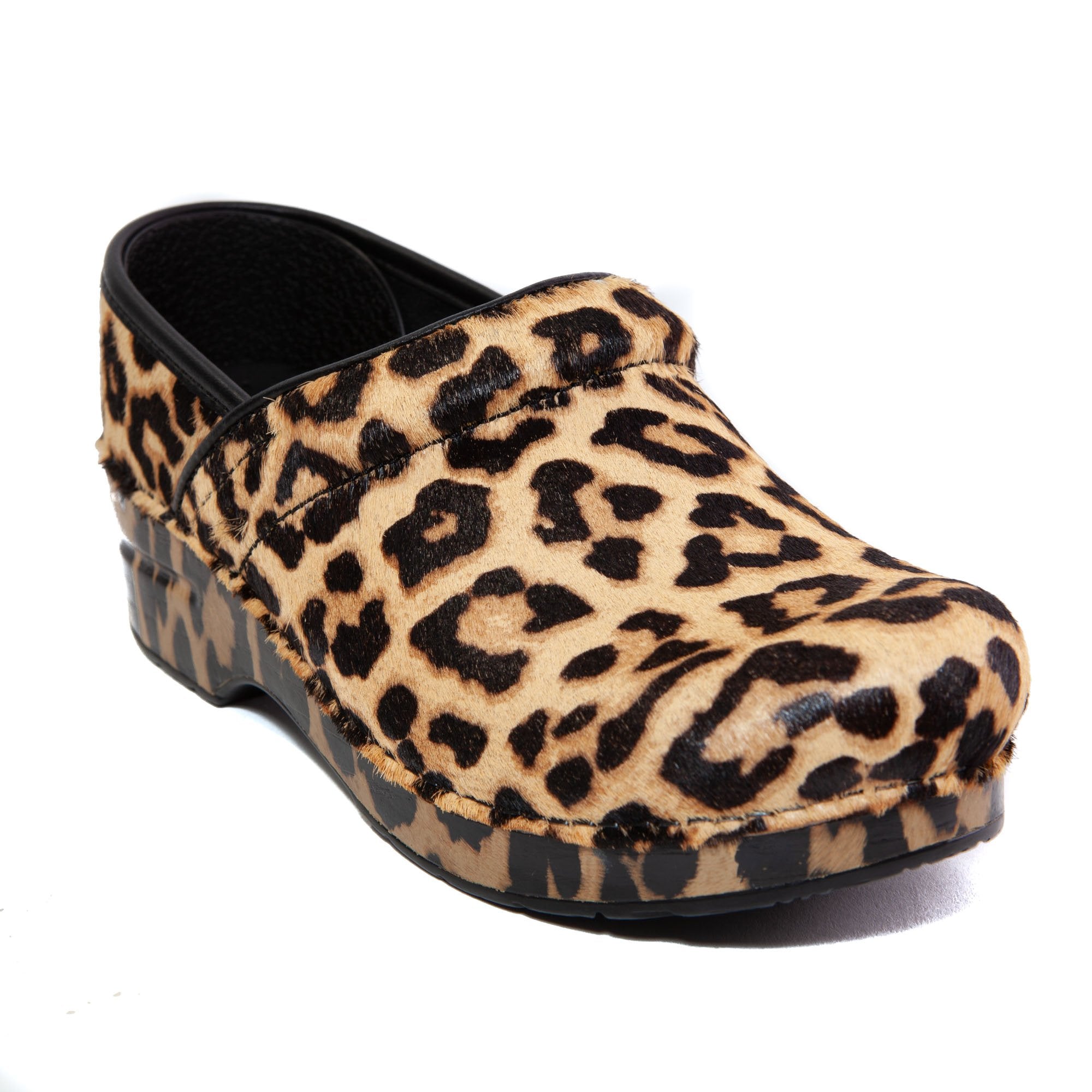 Women S Professional Leopard Hair Calf Print Casual Heel Clog Enchanted Art Sole Comfort