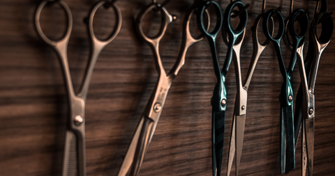 Scissors hanging on old wall