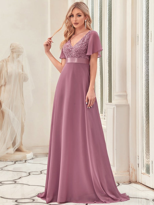 Long V-neck Chiffon Dress Plus Size 16 Style 89009