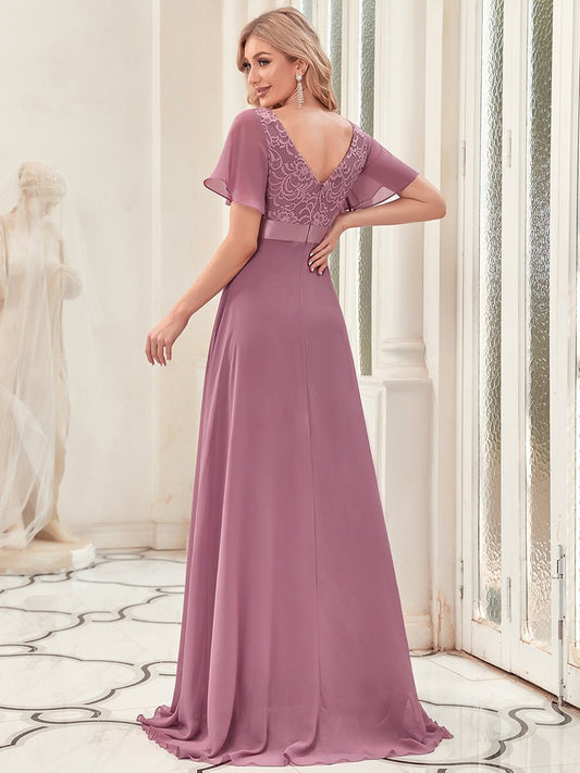 Long V-neck Chiffon Dress Plus Size 16 Style 89009