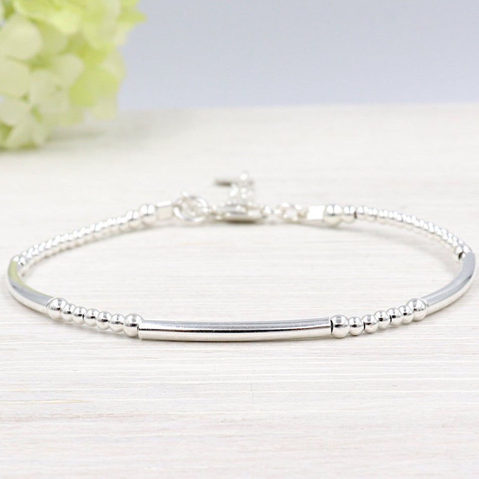 Bracelet argent massif chaine perlée breloque coeur et trèfle -  Emmafashionstyle