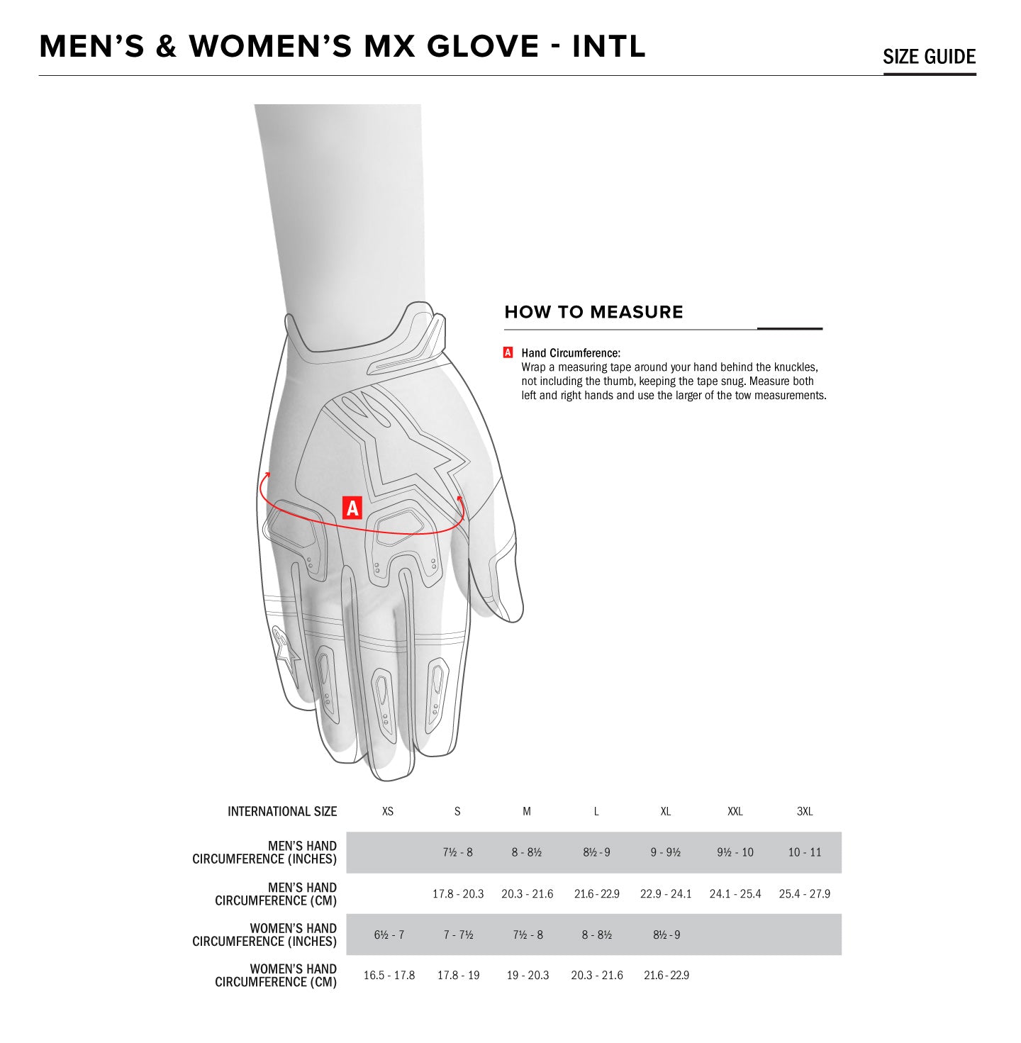 Product sizing chart