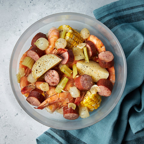 Microwave Cajun Shrimp Boil with Corn and Potatoes