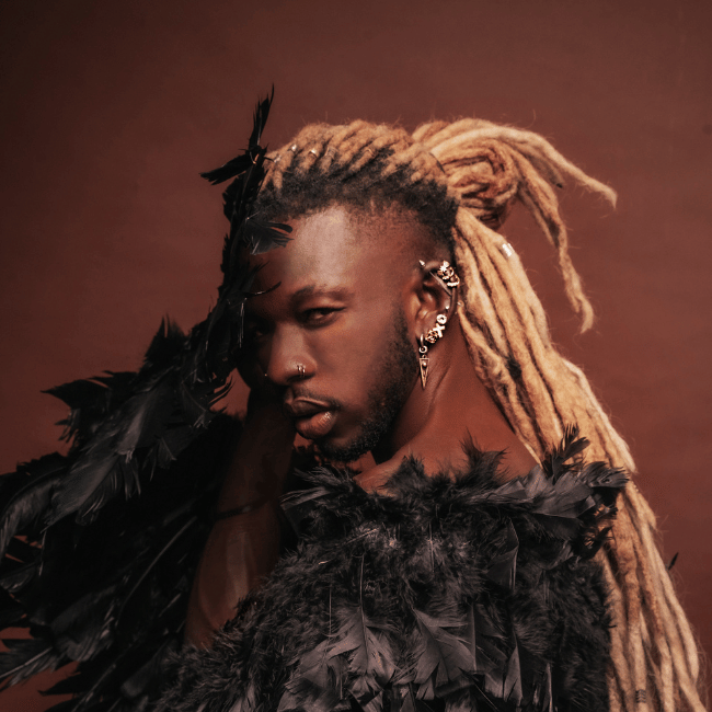 Black african american man wearing blonde dreadlocks