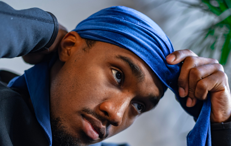 African american man wearing blue durag