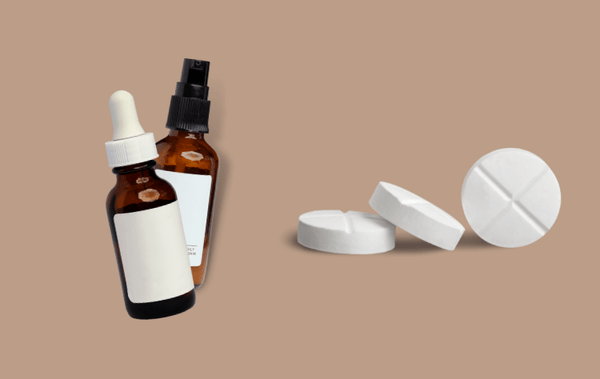 a photo of a oral Minoxidol and a bottle of topical version