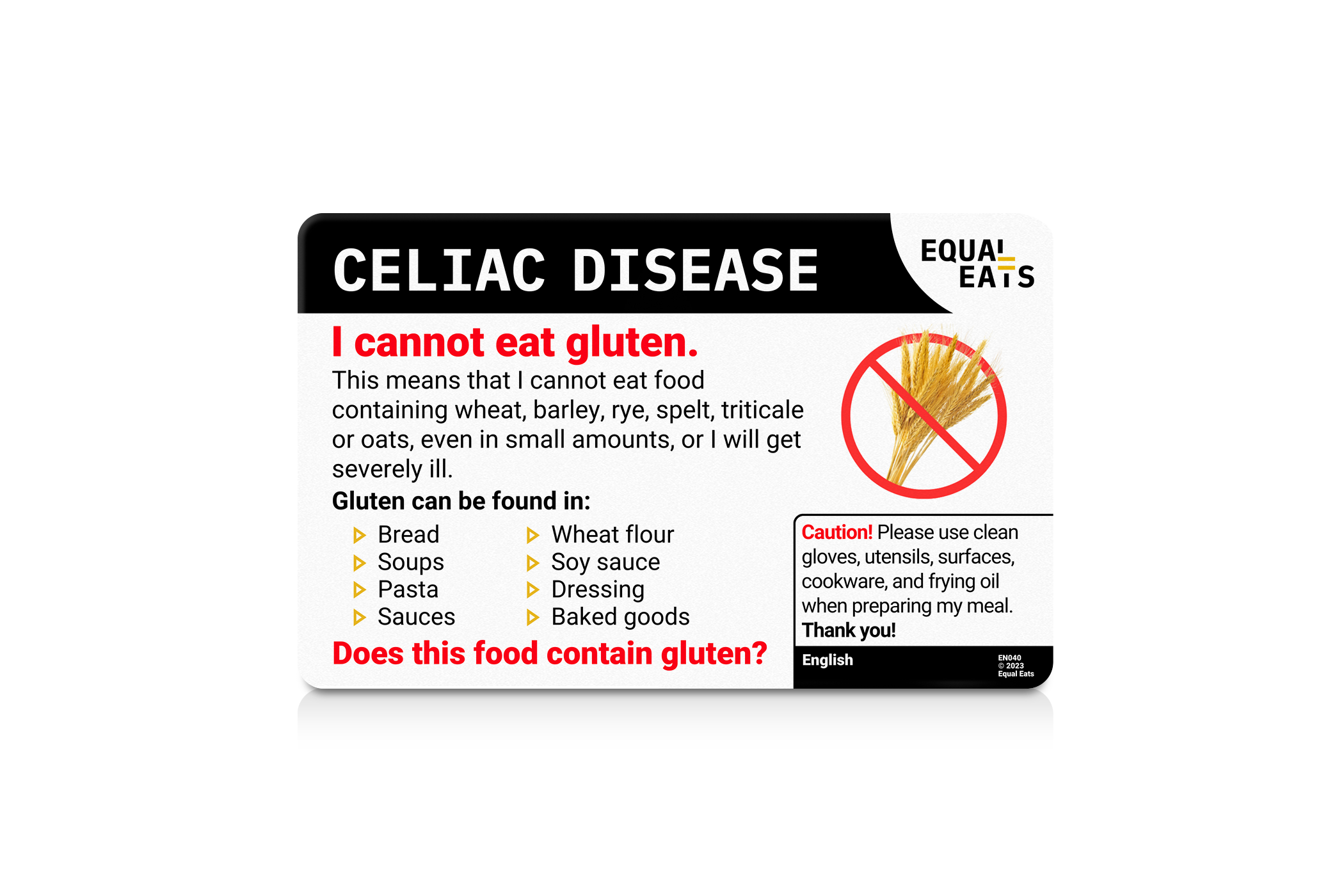 Celiac Disease Translation Card