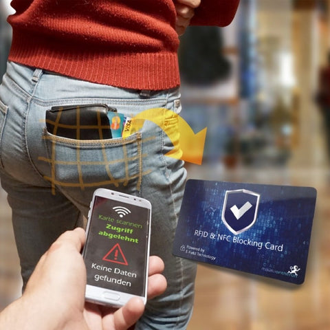MakakaOnTheRun RFID NFC Blocker Karte kontaktloser Datendiebstahl mit Smartphone - Zugriff verweigert