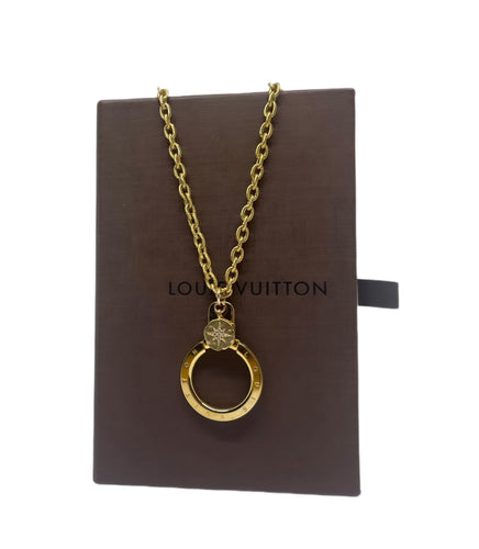 Gold & Crystal LV Button Toggle Necklace - Designer Button Jewelry