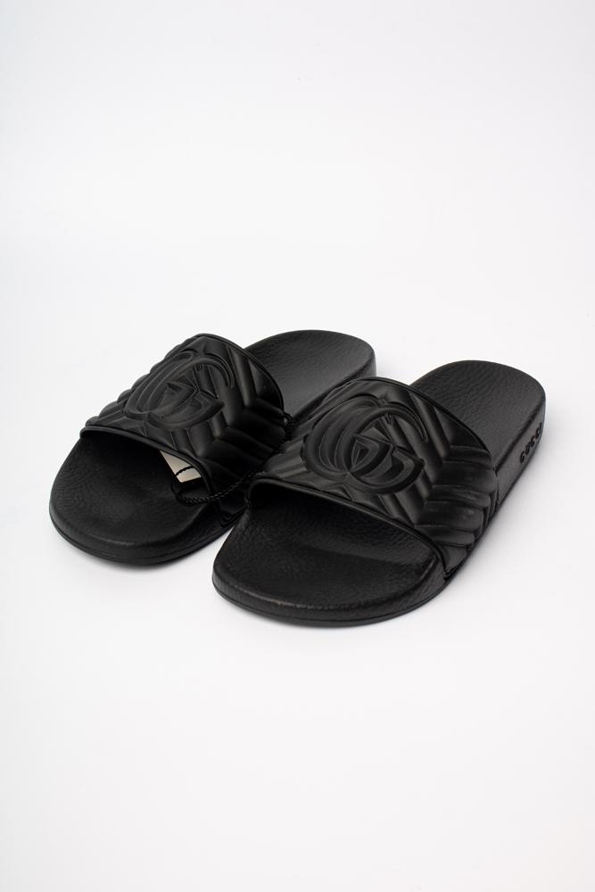 gucci logo rubber slide sandal black