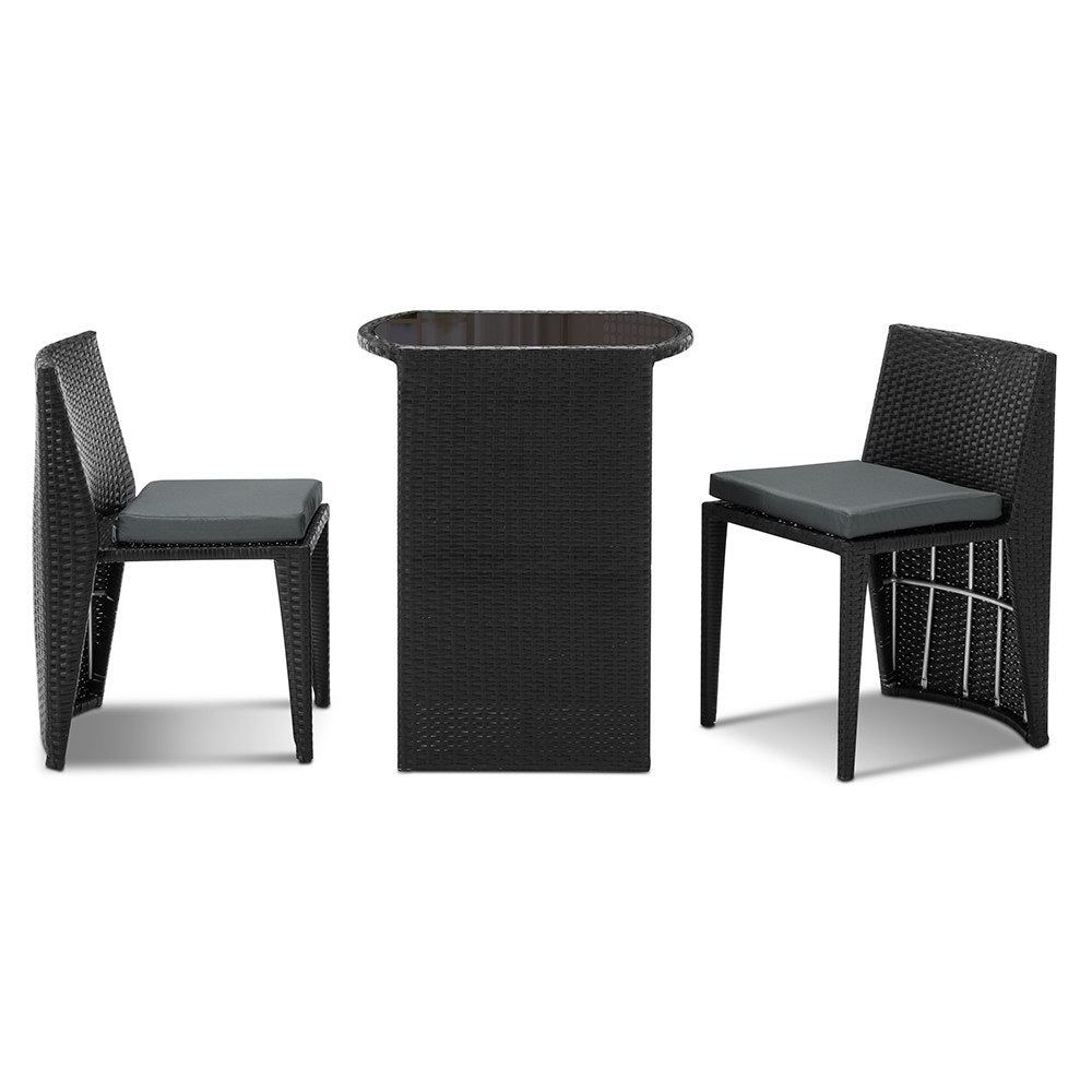 Gardeon 3 Piece Pe Wicker Outdoor Table And Chair Set Black Lakvi Homeware