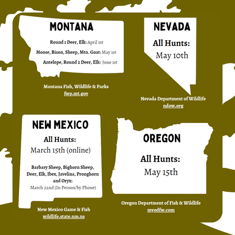 Hunt dates for Montana, Nevada, New Mexico, Oregon. 