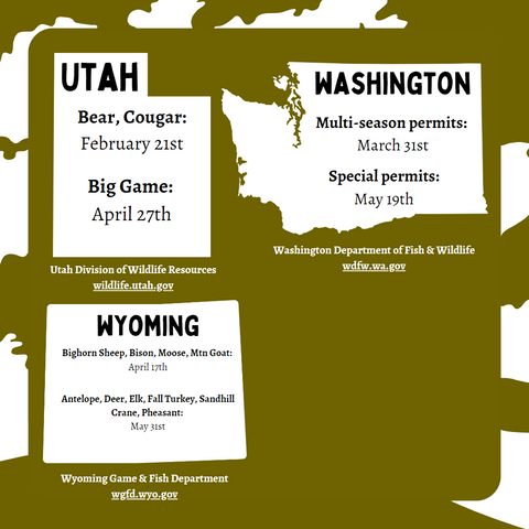 Hunt deadlines for Utah, Washington, Wyoming.