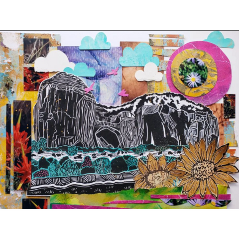 Detail image of collage work featuring La Ventana Arch