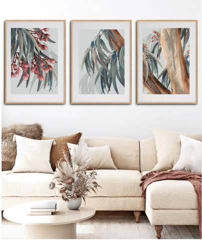 Boroondara Trilogy |Australian Blue Gum Eucalyptus 3 Piece Wall Art- Natural Framed