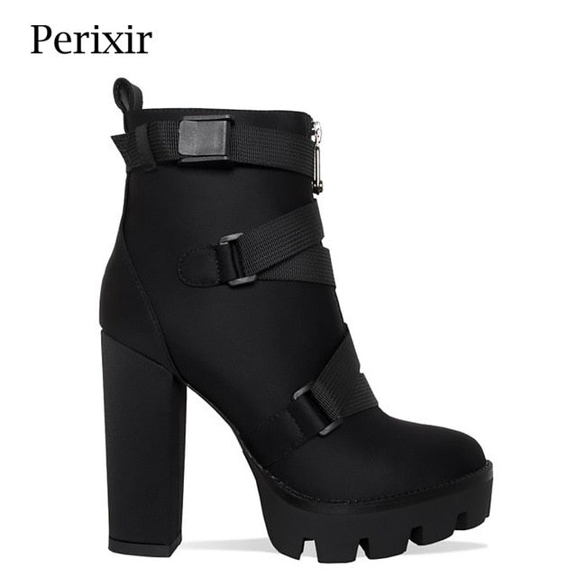 black high heel shoe boots