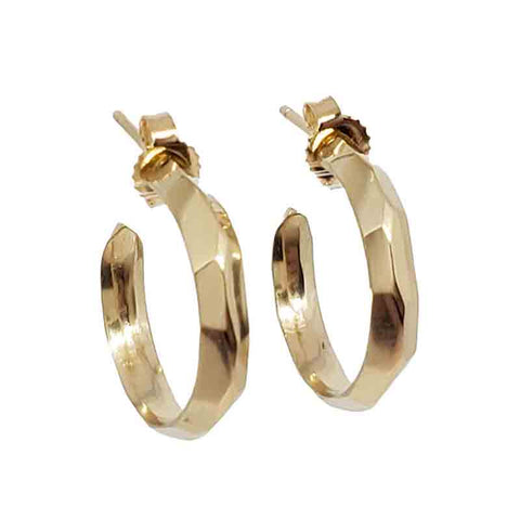 14k yellow gold small faceted Denali earring hoops by Corey Egan at Bezel & Kiln Seattle WA